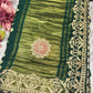 Gajji Silk Green Saree with Golden Floral Embroidery