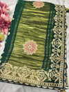 Gajji Silk Green Saree with Golden Floral Embroidery