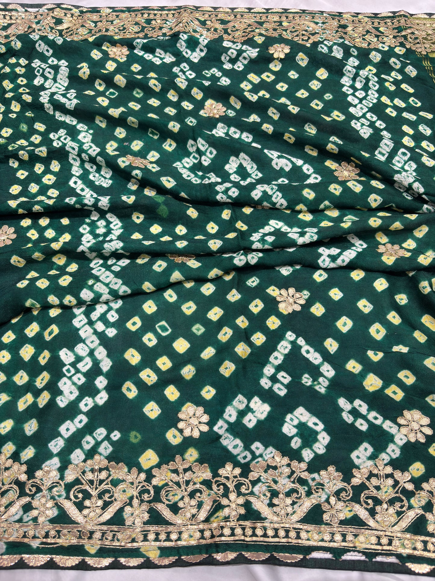 Gajji Silk Green Saree with Golden Floral Embroidery
