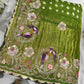 Gajji Silk Sage Green Saree with Bird and Floral Embroidery