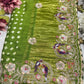 Gajji Silk Sage Green Saree with Bird and Floral Embroidery