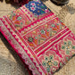 Navy Blue Patola Saree with Pink Embellished Floral Border