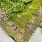 Gajji Silk Sage Green Saree with Bird and Floral Embroidery