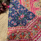 Navy Blue Patola Saree with Pink Embellished Floral Border