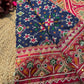 Navy Blue Patola Saree with Pink Embellished Floral Border