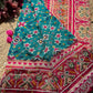 Turquoise Patola Saree with Pink Embellished Floral Border