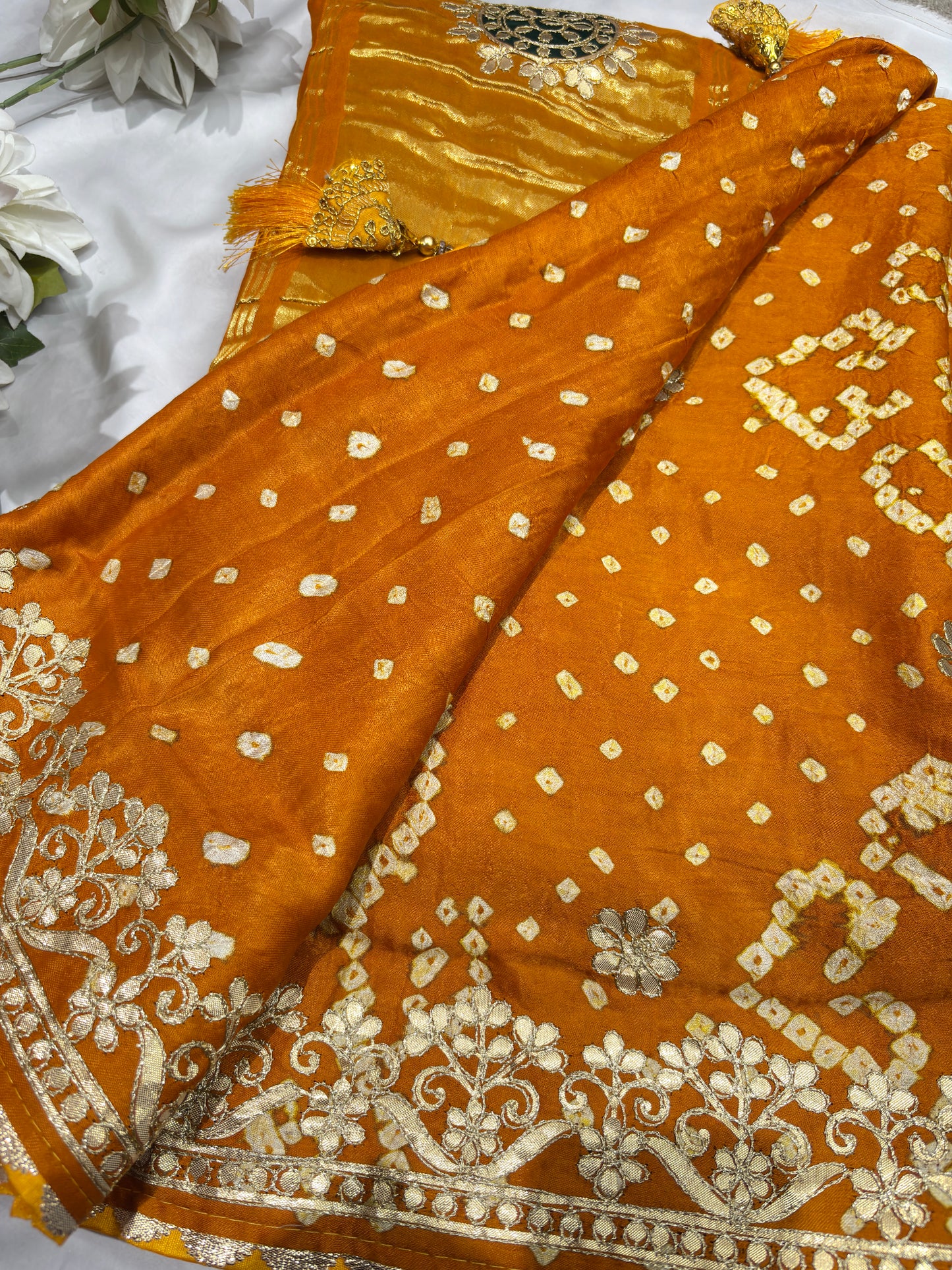 Gajji Silk Mustard Yellow Colour Saree with Floral Vine Embroidery
