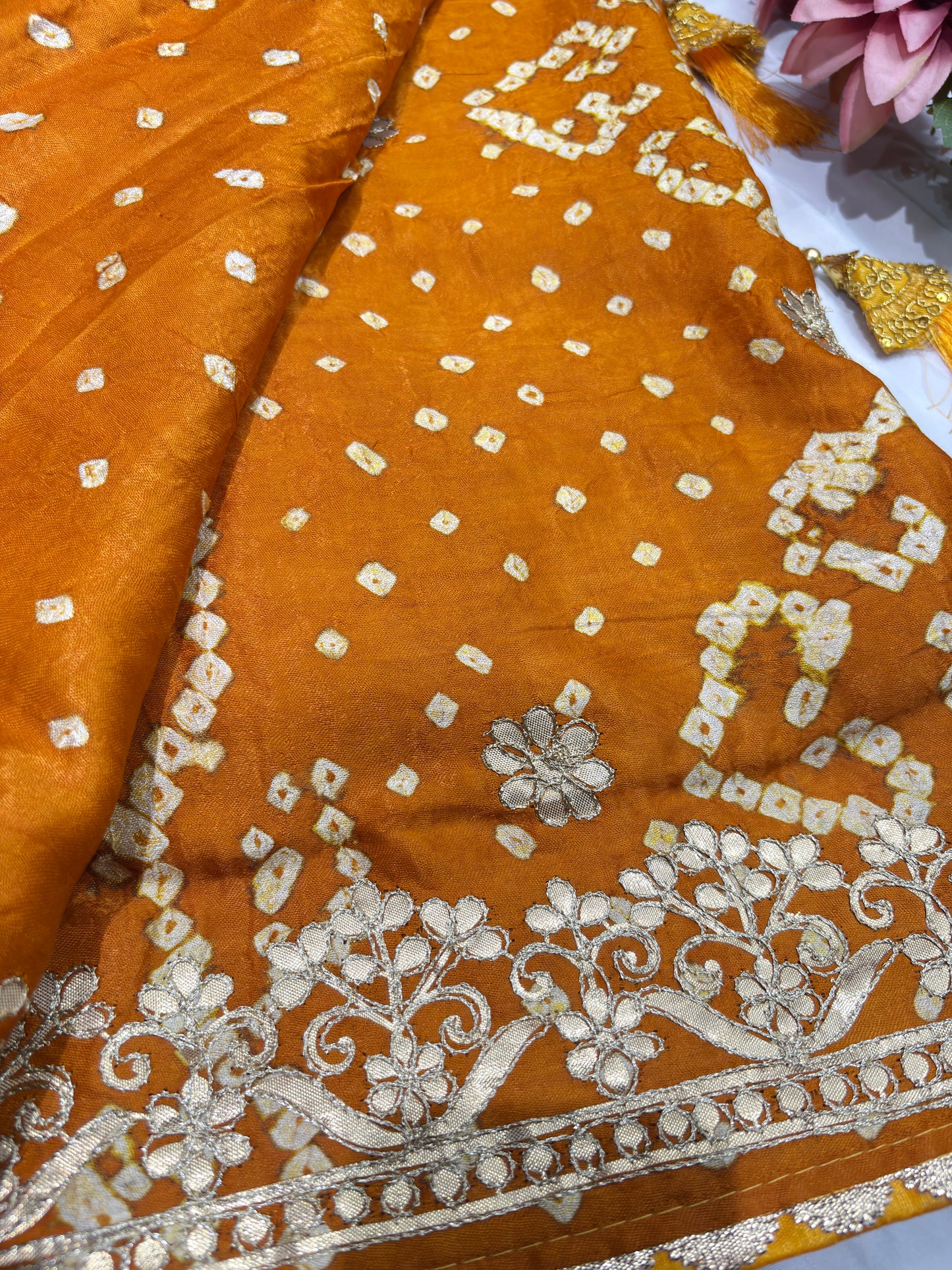 Gajji Silk Mustard Yellow Colour Saree with Floral Vine Embroidery