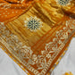 Gajji Silk Mustard Yellow Colour Saree with Floral Vine Embroidery