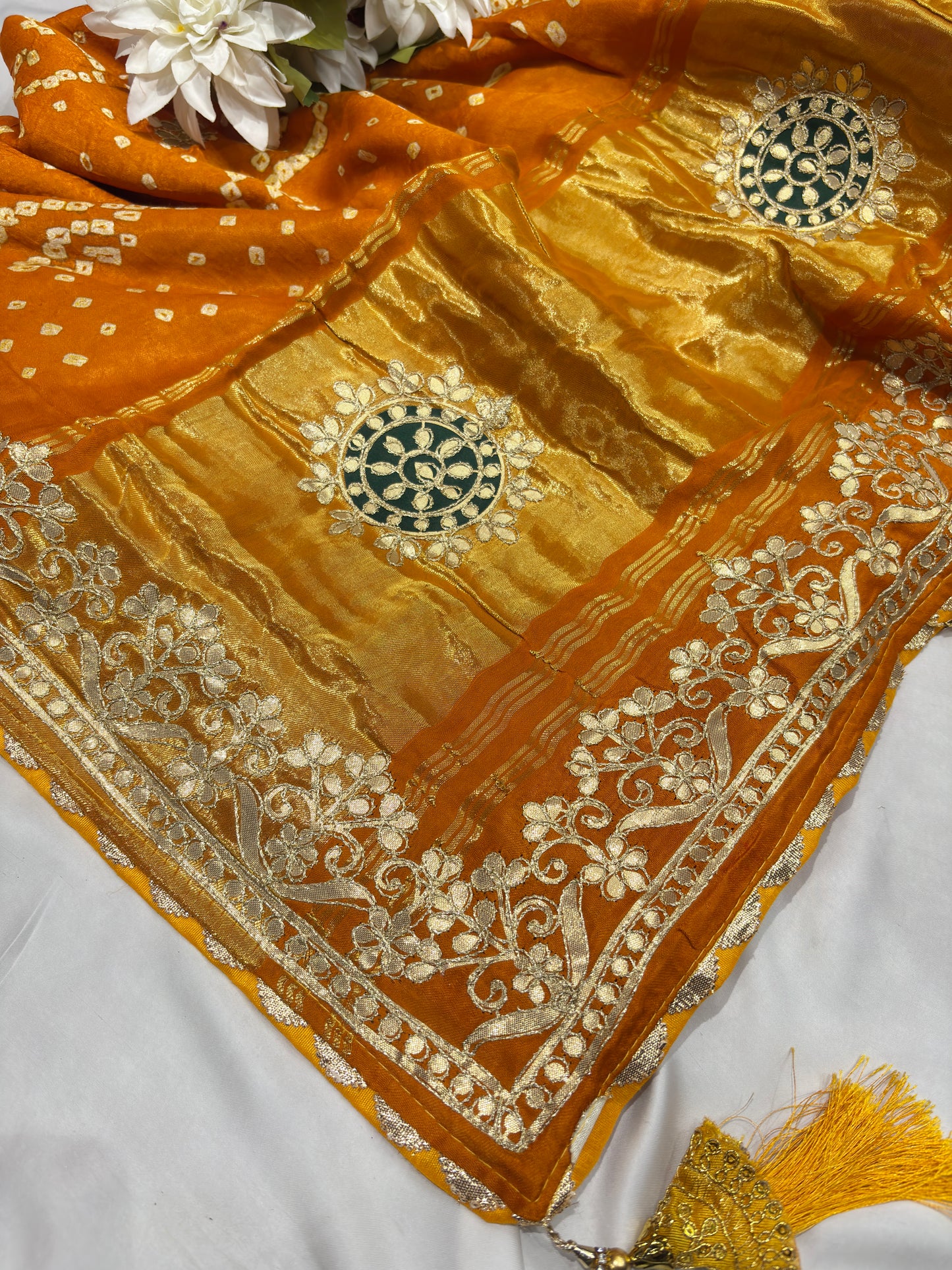 Gajji Silk Mustard Yellow Colour Saree with Floral Vine Embroidery