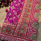 Magenta Patola Saree with Floral Motifs & Embellished Border