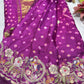 Gajji Silk Wine Colour Saree with Bird and Floral Motifs