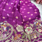 Gajji Silk Wine Colour Saree with Bird and Floral Motifs