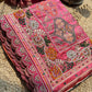 Coral Pink Woven Saree with Floral Beadwork & Embellished Border