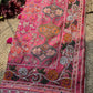 Coral Pink Woven Saree with Floral Beadwork & Embellished Border