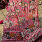 Coral Pink Woven Saree with Floral Beadwork & Embellished Border