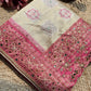 Ivory Woven Saree with Pink Mirror & Pearl Embellished Border