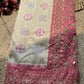 Ivory Woven Saree with Pink Mirror & Pearl Embellished Border