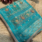 Turquoise & Ivory Patola Embellished Saree with Floral Woven Detail