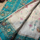 Turquoise & Ivory Patola Embellished Saree with Floral Woven Detail