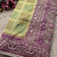 Olive Green Patola Saree with Purple Embellished Paisley Border
