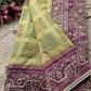 Olive Green Patola Saree with Purple Embellished Paisley Border