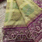 Olive Green Patola Saree with Purple Embellished Paisley Border