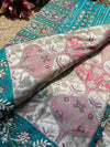 Turquoise & Ivory Patola Saree with Pearl Embellished Border