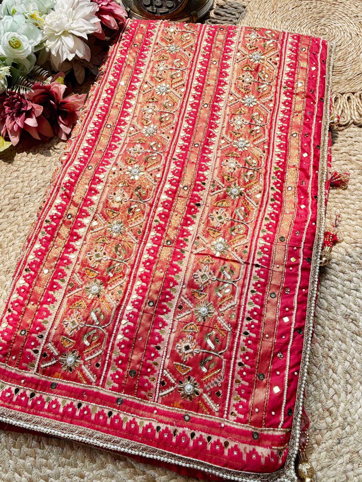 Rani Pink Patola Saree with Elephant Motifs & Embellished Border