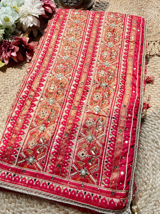Rani Pink Patola Saree with Elephant Motifs & Embellished Border