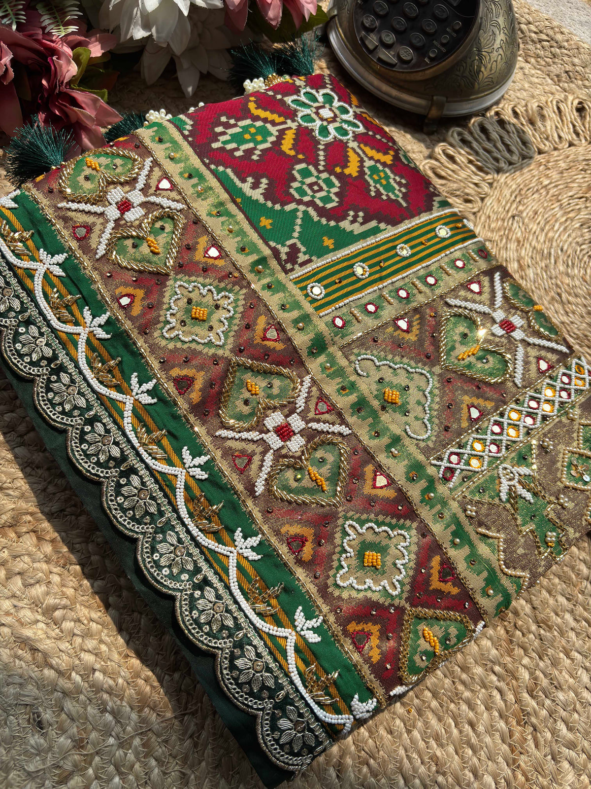 Green Maroon Patola Saree with Embellished Designer Border