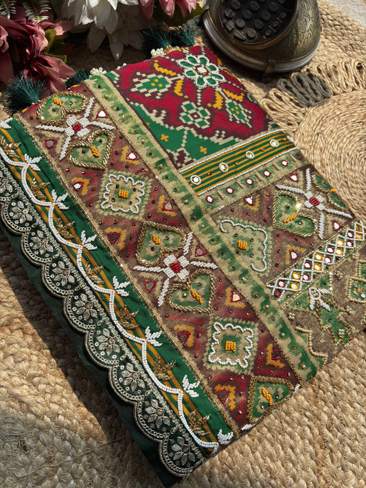 Green Maroon Patola Saree with Embellished Designer Border