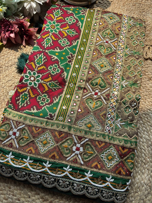 Green Maroon Patola Saree with Embellished Designer Border