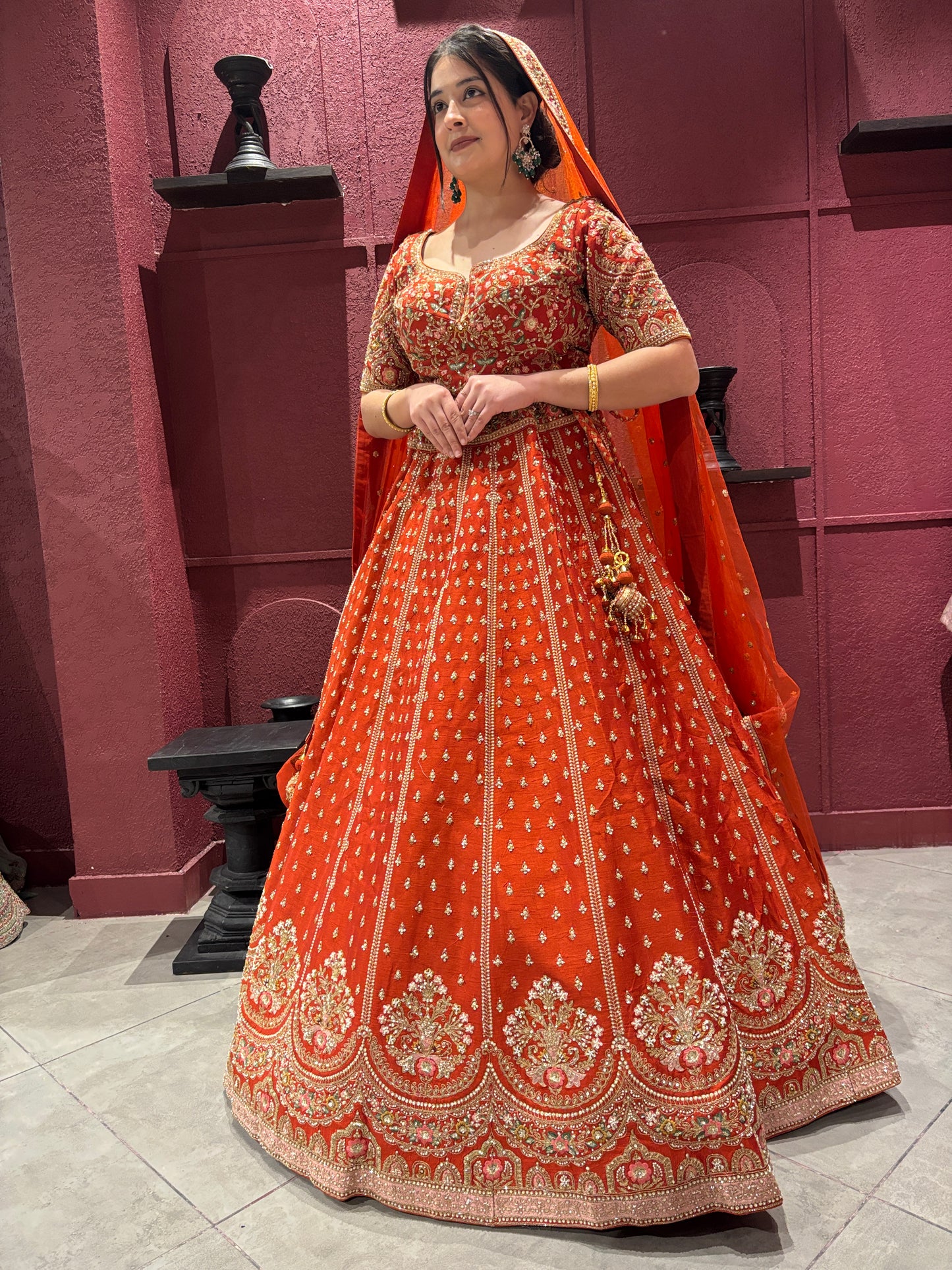 Classic Heavy Embroidered Bridal Lehenga with Zari & Sequin Work