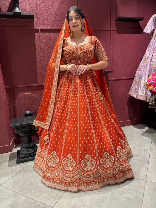 Classic Heavy Embroidered Bridal Lehenga with Zari & Sequin Work