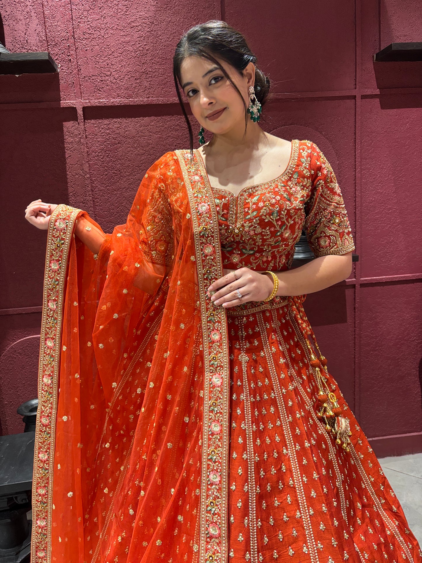 Classic Heavy Embroidered Bridal Lehenga with Zari & Sequin Work