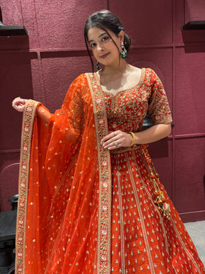 Classic Heavy Embroidered Bridal Lehenga with Zari & Sequin Work