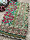 Green Patola Woven Saree with Mirror & Pearl Embellished Border