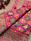 Rani Pink Patola Mirror Work Saree with Heavy Embellished Border
