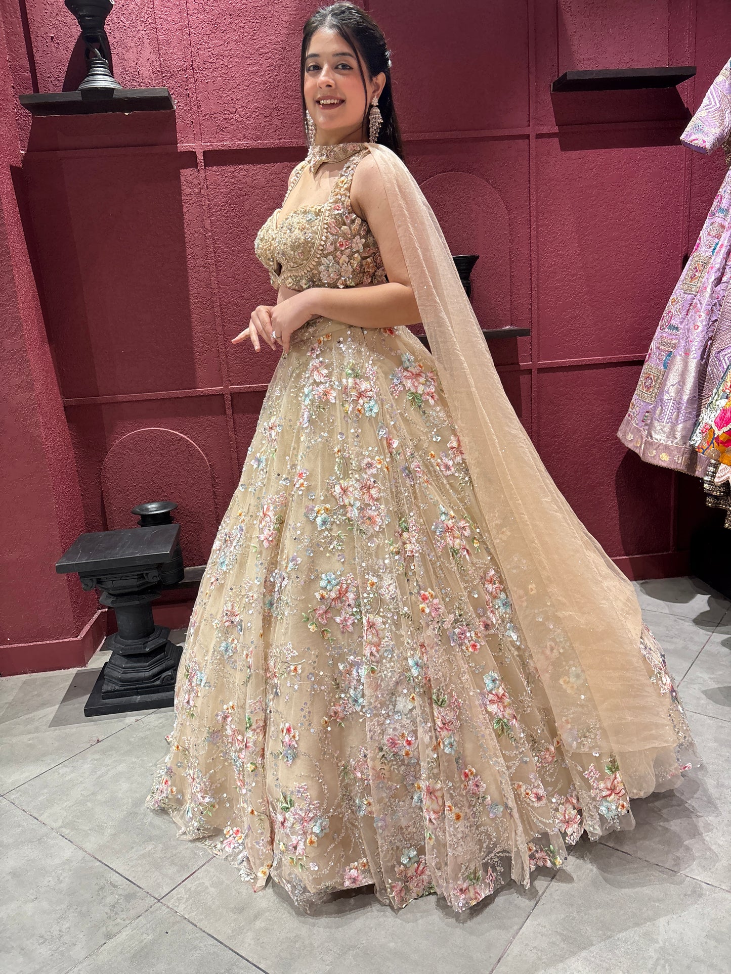 Gold Floral Embroidered Party Wear Lehenga with Dupatta