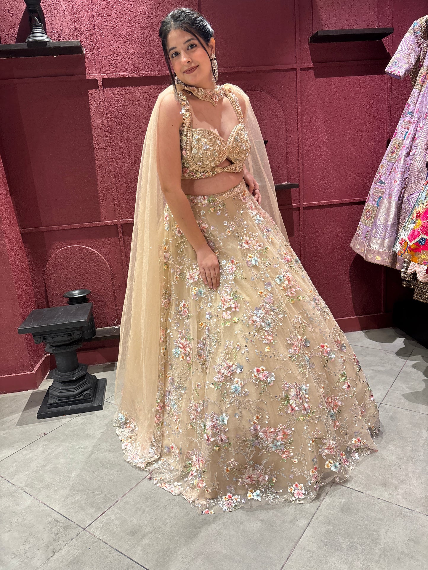 Gold Floral Embroidered Party Wear Lehenga with Dupatta