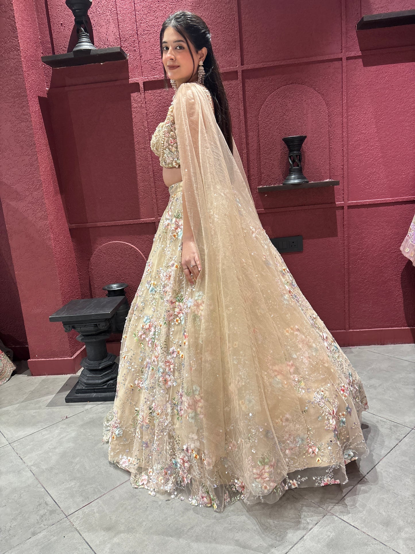 Gold Floral Embroidered Party Wear Lehenga with Dupatta