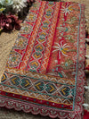 Red Patola Embellished Saree with Beadwork & Bird Motif Border