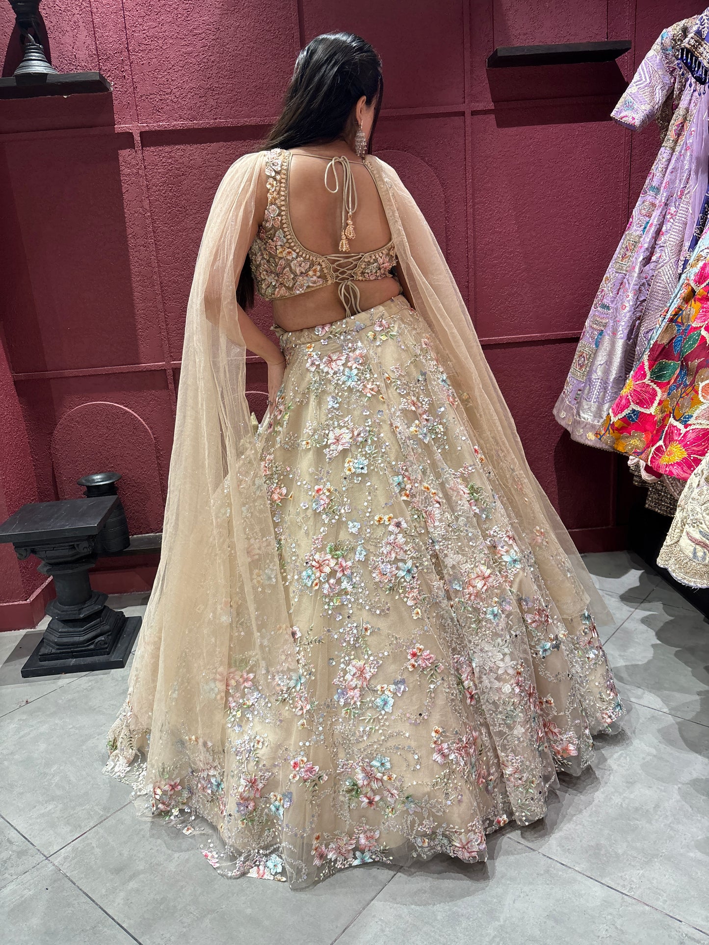 Gold Floral Embroidered Party Wear Lehenga with Dupatta