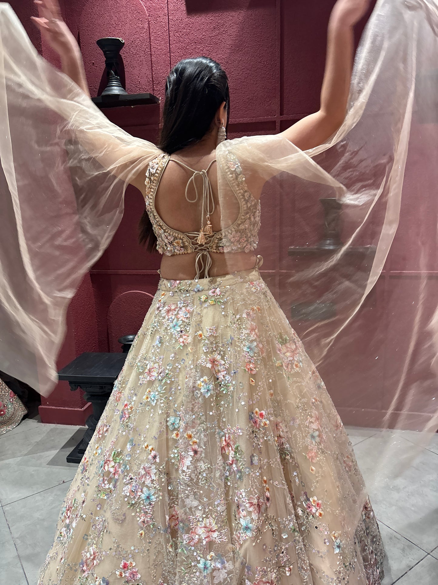 Gold Floral Embroidered Party Wear Lehenga with Dupatta