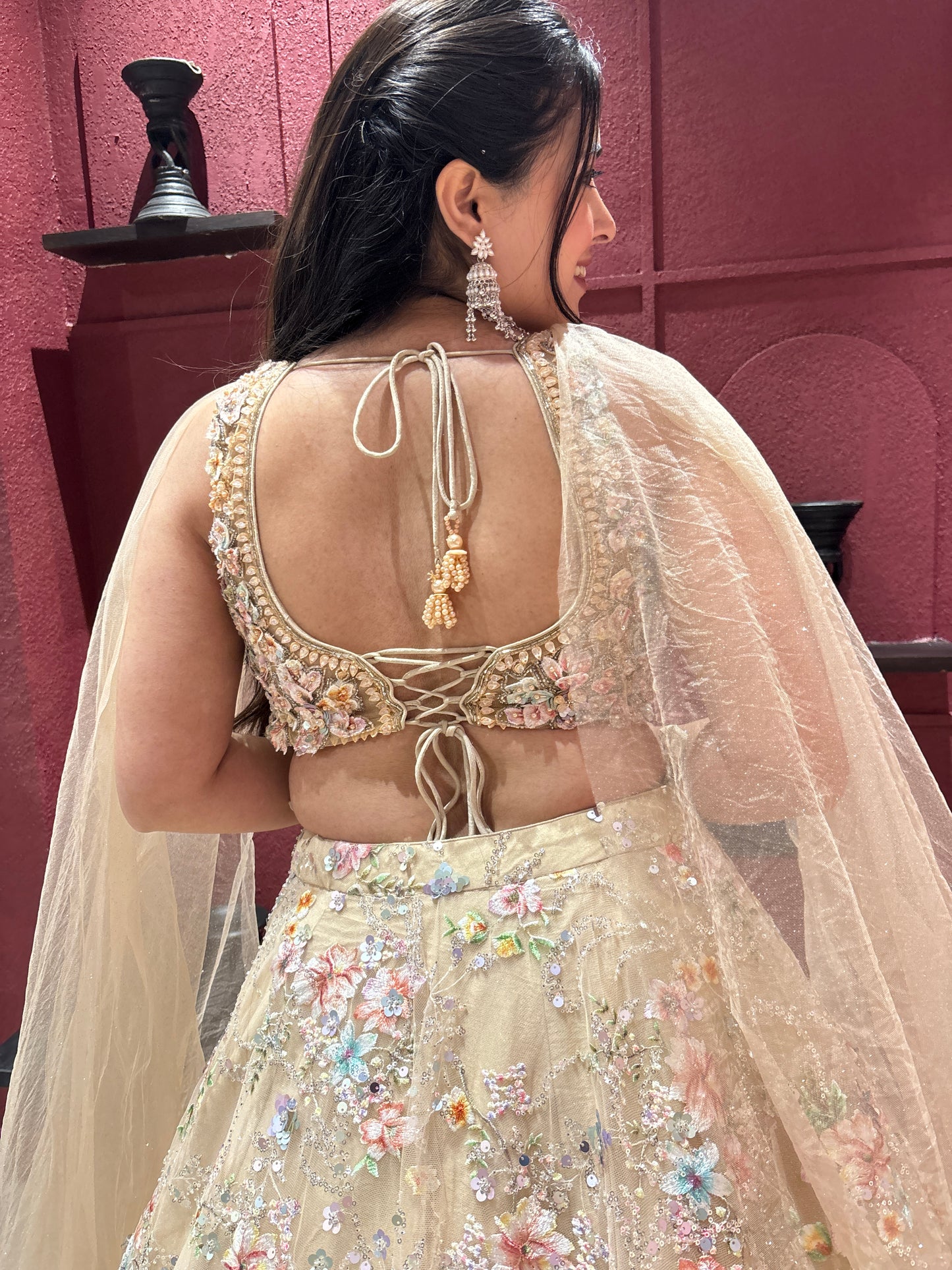 Gold Floral Embroidered Party Wear Lehenga with Dupatta