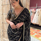 Black Saree with Gold Wave Embroidery & Designer Blouse