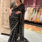 Black Saree with Gold Wave Embroidery & Designer Blouse