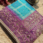 Turquoise Patola Saree with Purple Embellished Paisley Border