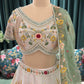 Ivory Multicolor Embroidered Lehenga with Mint Green Organza Dupatta